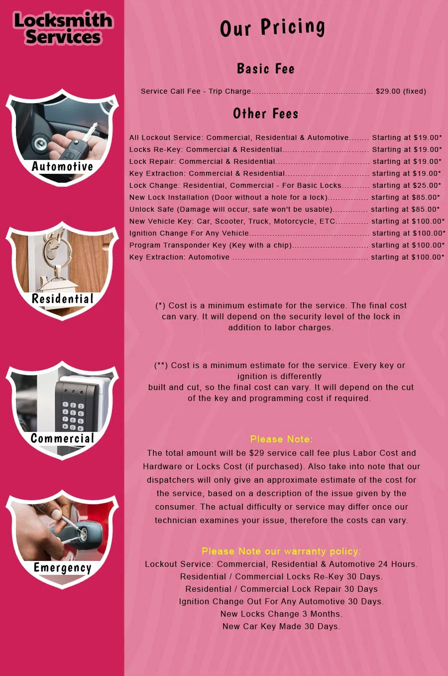 Eatontown NJ Locksmith Store Eatontown, NJ 732-607-8040 - price-list-c-18